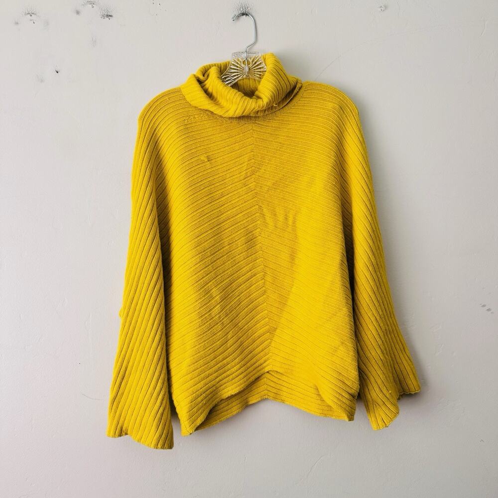 Anthropologie Moth yellow ribbed knit turtleneck sweater poncho Women’s XS